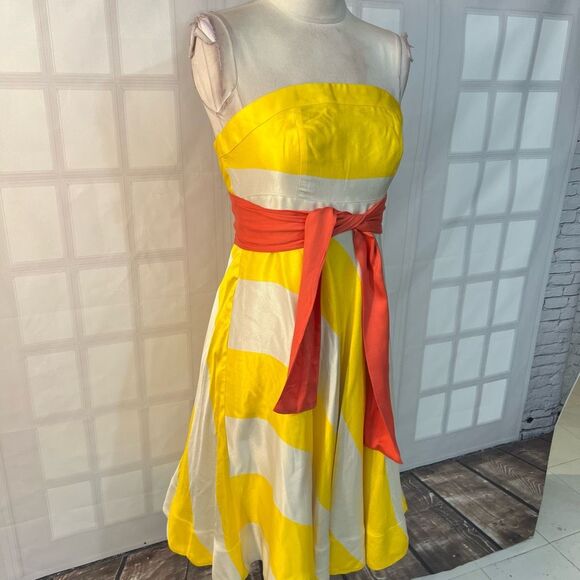 Maeve Anthropologie Sunshine yellow and white Striped Dress size 6P - Picture 5 of 16